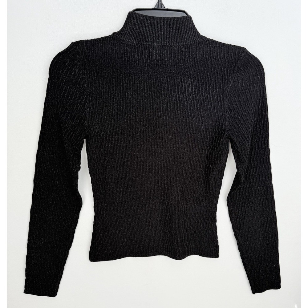 Veronica Beard Black Metallic Ribbed Long Sleeve Mock Neck Top Shirt Size XS - Picture 6 of 8
